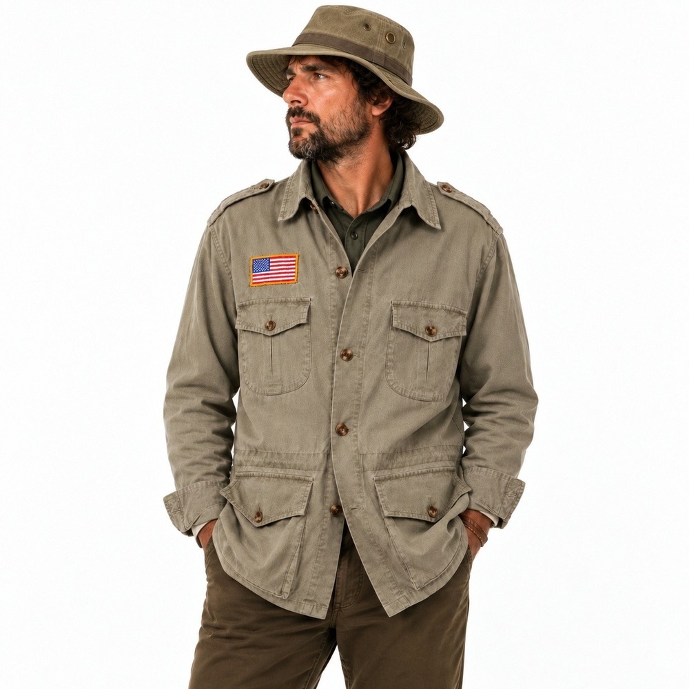 Vintage 80s Banana Republic Safari Field Jacket M Khaki Utility Flag Military